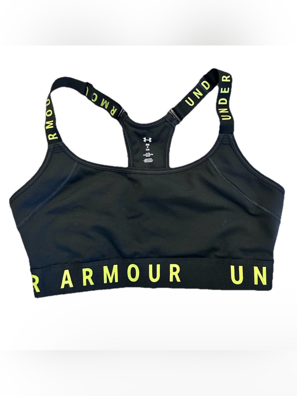 Under Armour Crossback Army Green Sports Bra S Neon Yellow Padded Gym Running